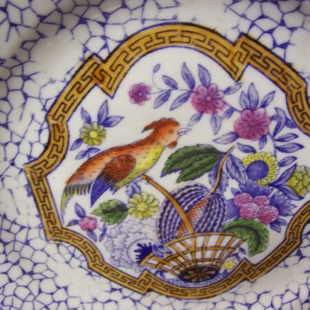 4 antieke borden van Louis Regout Maastricht met paradijsvogel, decor 601 rond 1900