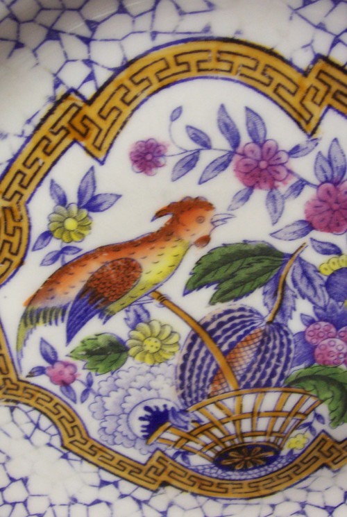 4 antieke borden van Adams Chinese bird blue with colour