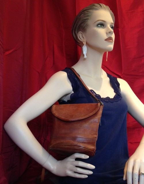 Vintage bruin lederen crossbody tas
