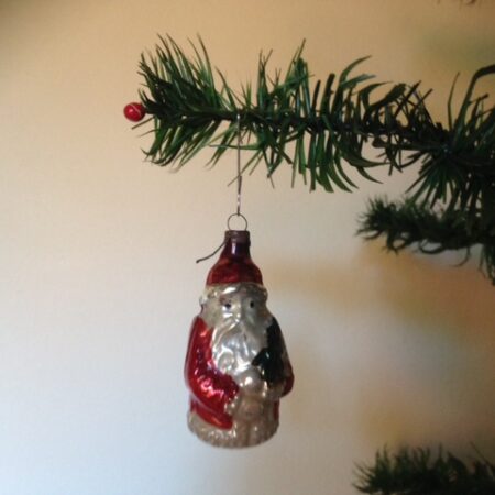 Antieke oude kleine Kerstman uit begin vorige eeuw van dun geblazen glas