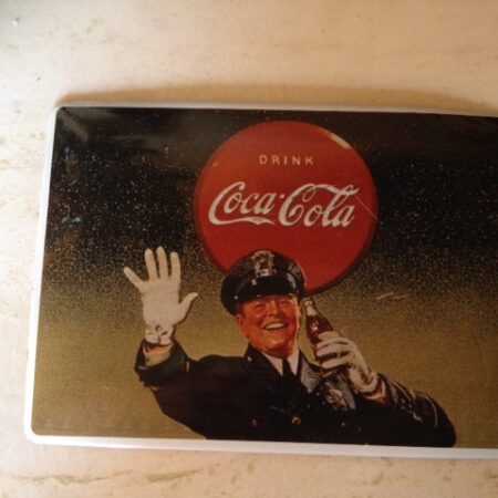 Oude, vintage CoCa Cola kerstkaart van metaal 1995