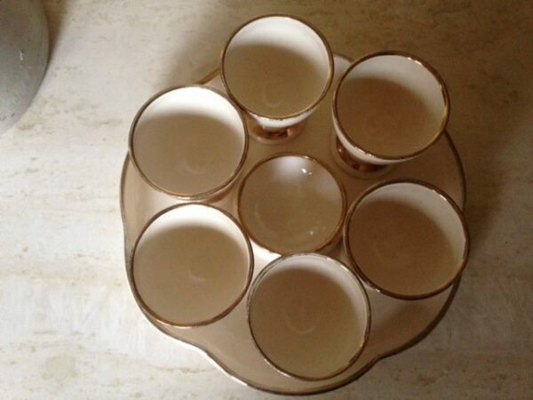Brocante eierbord van keramiek in creme en goud - Afbeelding 3