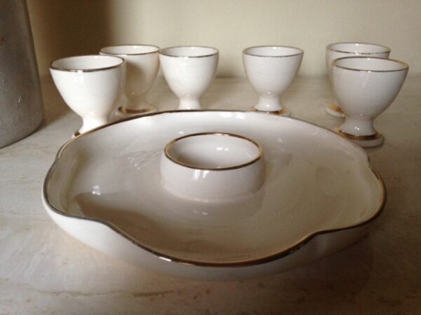 Brocante eierbord van keramiek in creme en goud - Afbeelding 4