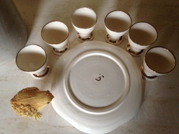 Brocante eierbord van keramiek in creme en goud - Afbeelding 5