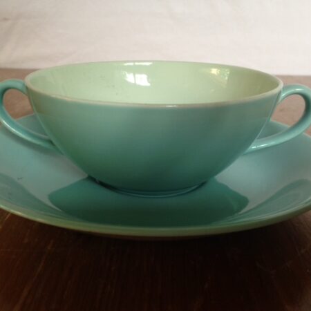 Retro soepkop in turquoise blauw van Goedewaagen Gouda 1945-1955
