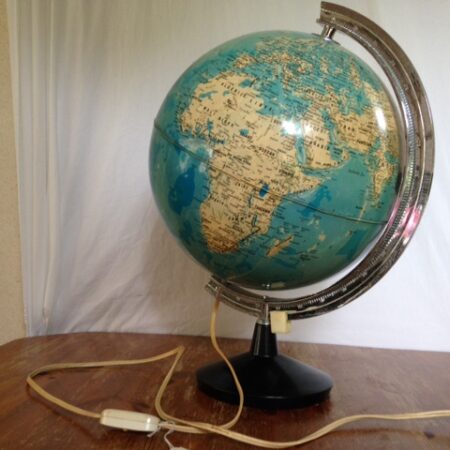 Grote vintage globe uit de jaren 1950-1960 met licht