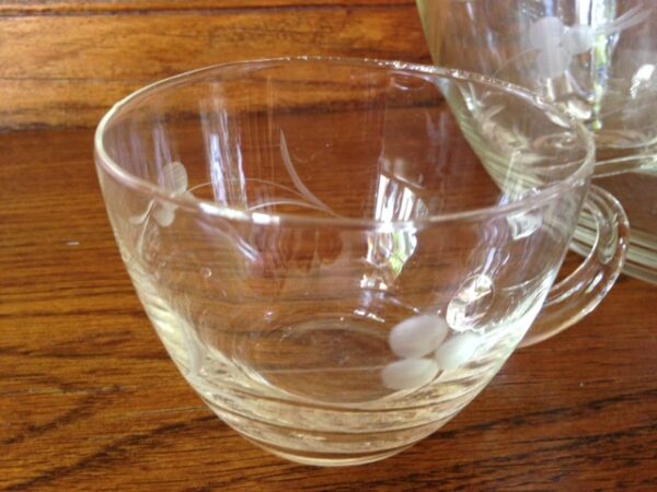 Glazen geetste bowlpot met 4 bekers uit de sixty's - Afbeelding 4