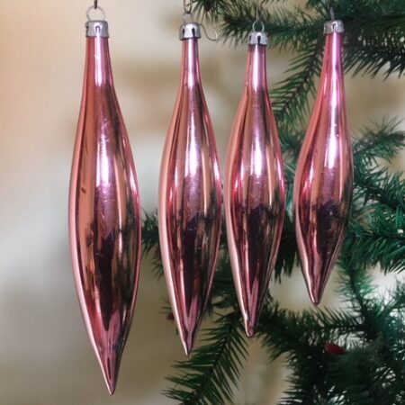 Oude antieke roze pegels van dun geblazen glas 4 x uit de jaren 1950