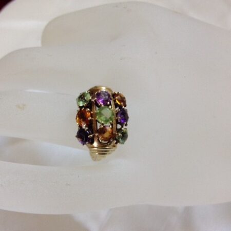 Geelgouden 14 kt. cocktail ring met amethist, peridot en citrien