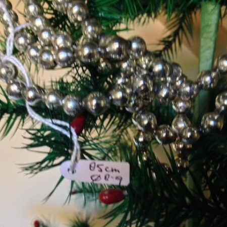 Oude antieke kerst ketting of slinger van dun geblazen glas in zilver 85 cm. begin 1900