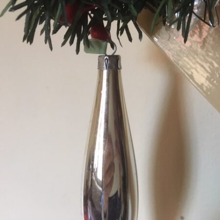 Oude antieke kerstbal een pegel van dun geblazen glas in zilver 15,5 cm.(gr)