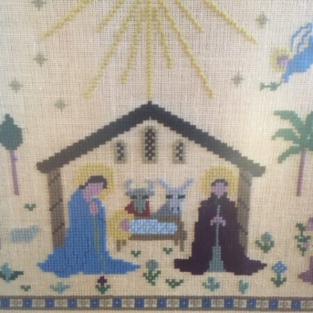 Alternatieve Kerst stal de Geboorte van Jezus van dikke wol op doek ingelijst