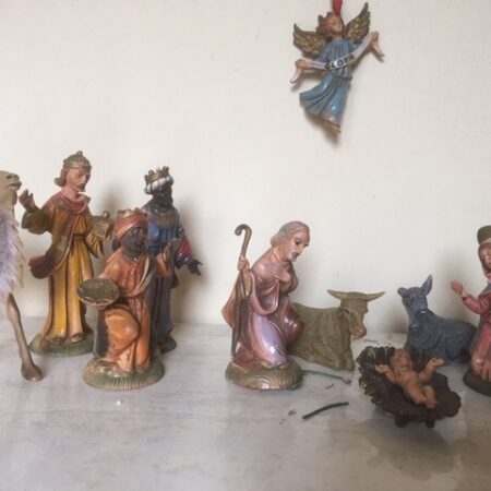 Antieke oude Kerstgroep van early plastics jaren 1950-1960