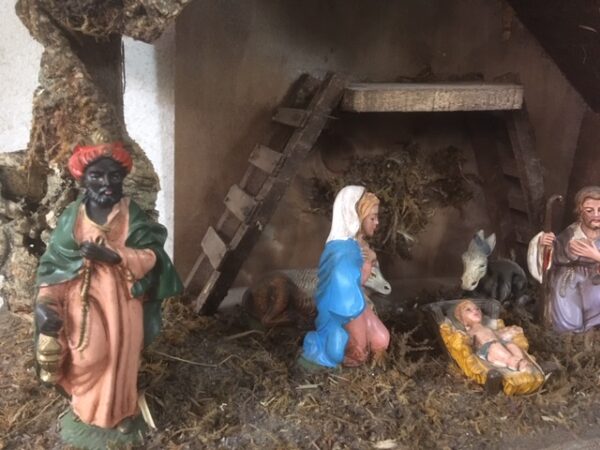 Oude vintage Kerststal met 10 delige early plastic kerstgroep uit de jaren 1950-1960 - Afbeelding 5