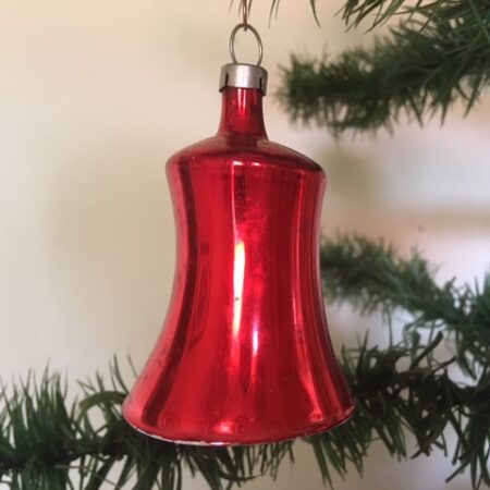 Antieke oude rode kerstklok van dun geblazen glas 1e kwart 1900