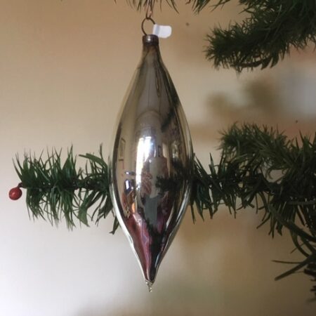 Oude antieke, gladde pegel kerstbal van dun geblazen glas jaren 1e kwart 1900(wi)