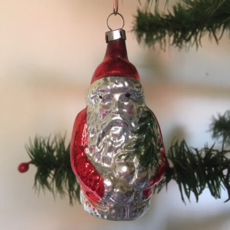 Oude antieke rode kerstman van dun geblazen glas 1e helft 1900
