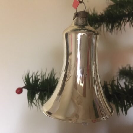 Oude antieke kerstklok van dun geblazen glas in zilver 1e kwart 1900 (ro)
