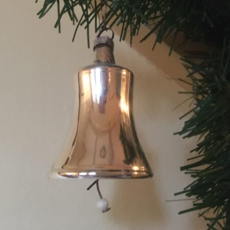 Antieke oude mini kerstklok van dun geblazen glas in zilver 1e kwart 1900