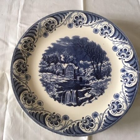 4 ontbijtborden decor Landschap 4 van Societe Ceramique Maastricht monochroom blauw