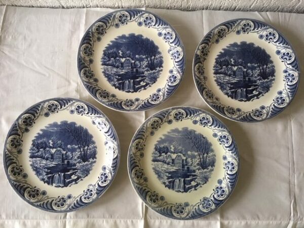 4 ontbijtborden decor Landschap 4 van Societe Ceramique Maastricht monochroom blauw - Afbeelding 3