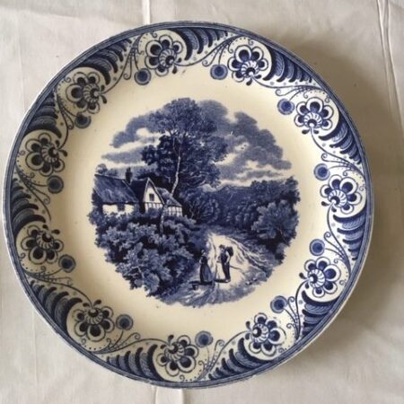 2 ontbijtborden Societe Ceramique Maastricht decor landschap 2 monochroom blauw