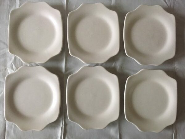 6 retro witte plateel taartbordjes jaren 1950-1960 - Afbeelding 3