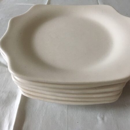 6 retro witte plateel taartbordjes jaren 1950-1960