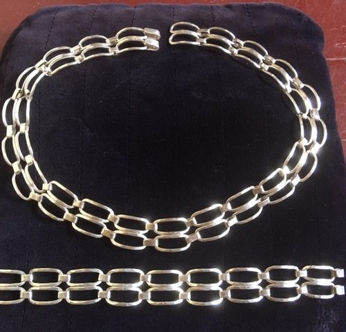 Zilveren handgemaakt modernistisch collier en armband van Rex jaren 1960-1970
