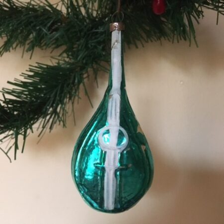 Oude antieke kerstbal een luit van dun geblazen glas in paraiba blauw 1e kwart 1900