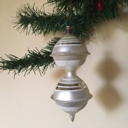 Oude antieke giga dubbele tol van dun geblazen glas in zilver 1e kwart 1900