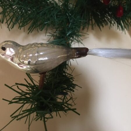 Oude antieke vogel van dun geblazen gepatineerd glas in zilver 1 helft 1900