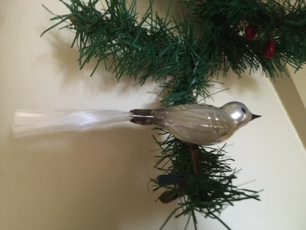Oude antieke vogel van dun geblazen gepatineerd glas in zilver 1 helft 1900 - Afbeelding 3