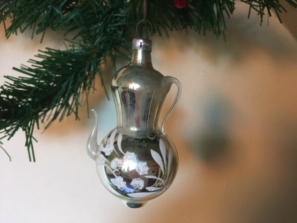 Antieke oude koffiepot van dun geblazen glas in zilver en wit 1e kwart 1900 - Afbeelding 3