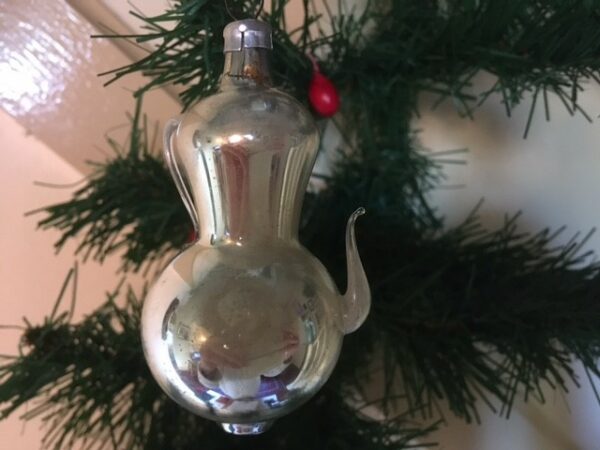 Antieke oude koffiepot van dun geblazen glas in zilver en wit 1e kwart 1900 - Afbeelding 4