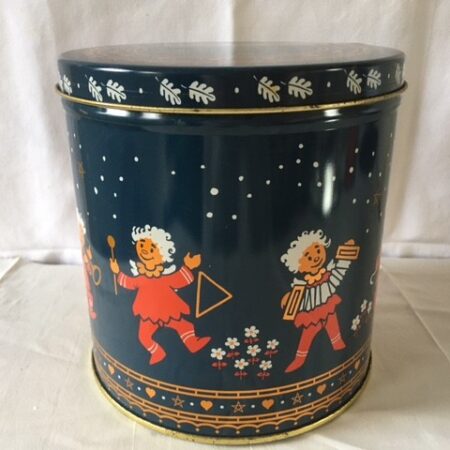 Flink Deens koekjes Kerstblik in donkerblauw en rood jaren 1980