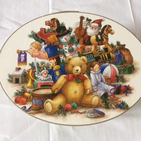 Vrolijke vintage kerstdoos van karton uit de nineties
