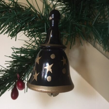 Houten kerstklok met maan en sterren in zwart en goud Erzgebirge 2e helft 1900