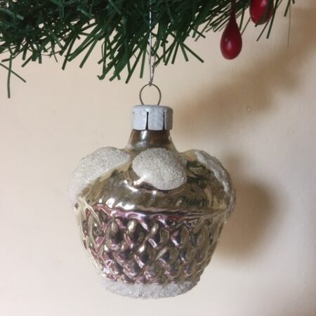Antieke oude kerstbal een flinke fruitmand van dun geblazen glas 1e helft 1900