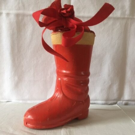 Oude antieke candy container van rood gelakt cardboard midden 1900