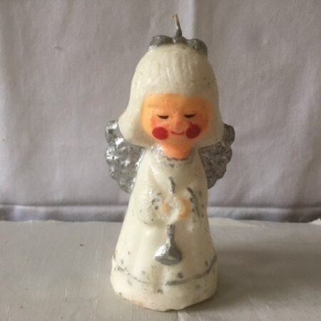 Kerst engel met muziekinstrument in zilver een kaars van Gurley jaren 1960