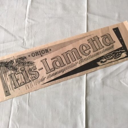 Oude, antieke verpakking met 10 gr. metaal lametta van Orion midden 1900
