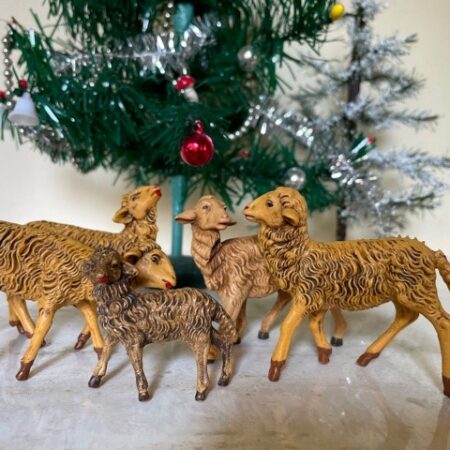 6 oude, flinke antieke, bruine schapen van early plastics uit Italy jaren 1950