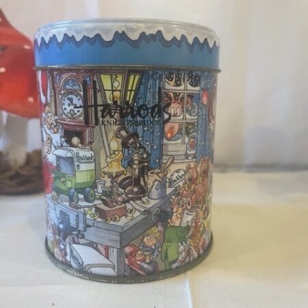 Vintage, vrolijk kerst blik van Harrods Knightsbridge Londen