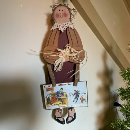 Vintage houten Apple tree dame met antieke nieuwjaars kaart