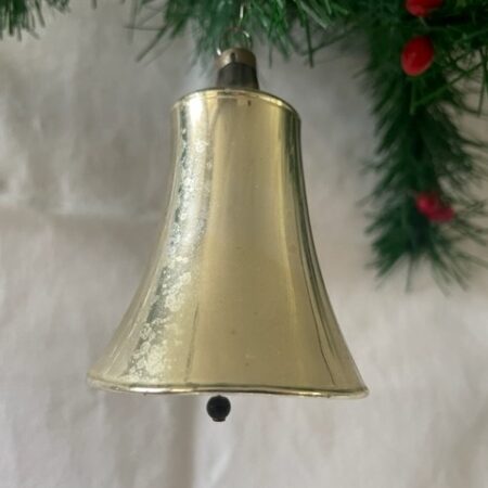 Antieke, flinke Kerst klok van dungeblazen glas in zilver 1e kwart 1900