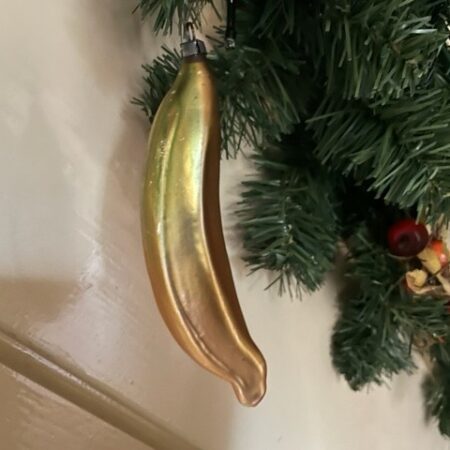 Antieke oude kerstbal een banaan van dun geblazen glas 1e kwart 1900