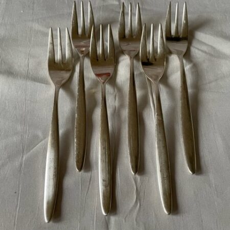 Van Christofle 6 stuks 150-verzilverde, vintage taartvorken model Orleans