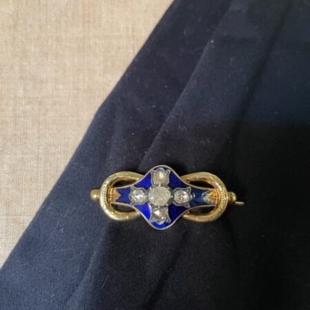 Antieke Franse broche roos diamant op blauw emaille 1828-1838 Louis R. Duplessy