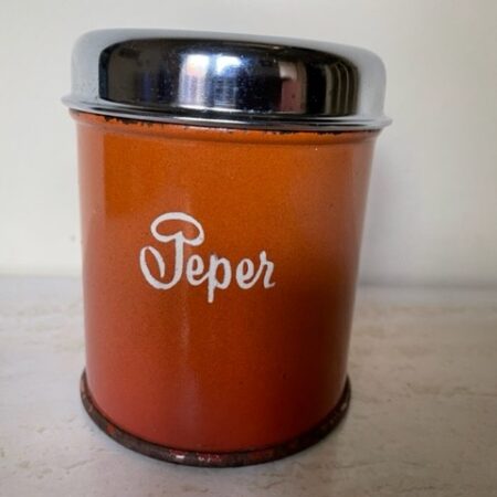 Rood gevlamd vintage emaille Brabantia kruiden busje voor peper